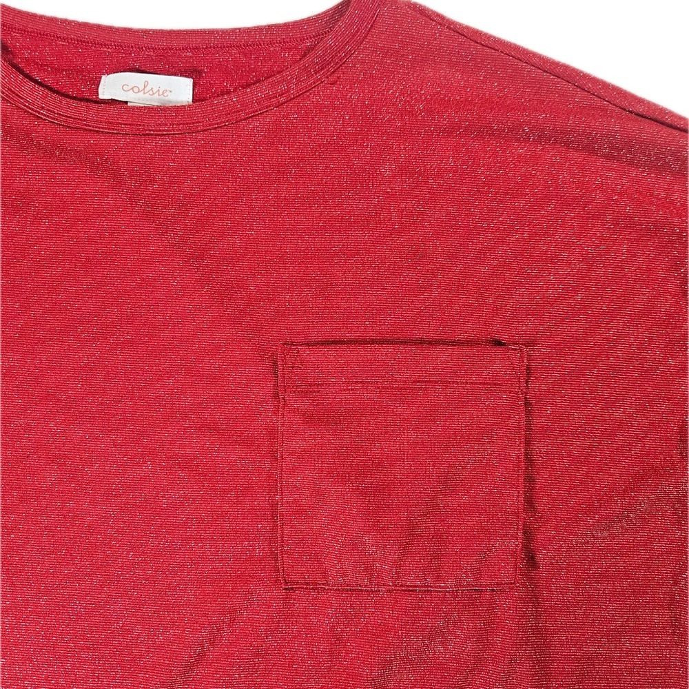 Colsie Shirt Womens Large‎ Red Long Sleeve Pocket Shimmer Metallic Loungewear - Picture 3 of 6